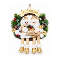 Corona Navideña Papá Noel y Muñeco de Nieve 50 x 40 cm - Dorada