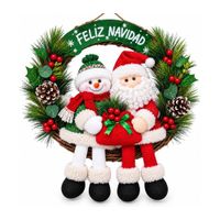 Corona Navideña Papá Noel y Muñeco de Nieve 50 x 40 cm - Cartel Verde