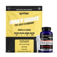 Proteina Whey Shake 5 LB SYNTRAX - Vainilla Shake + Creatina Ultimate Nutrition 300 G + Scoop