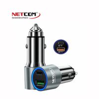 CARGADOR PARA AUTO CENICERO USB Y USB C ALUMINIO NETCOM