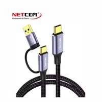 CABLE 2 EN 1 DE USB TIPO C A USB TIPO C/USB 3.0 TIPO A DE 3 METROS FORRADO EN NYLON 60W NETCOM