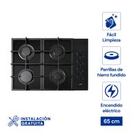 Encimera Sole A Gas 65cm Vidrio Templado 4 Quemadores
