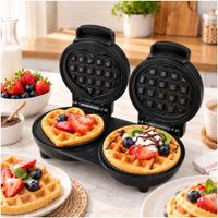 Mini Wafflera Doble Antiadherente Eléctrica Portátil de 640W Negro