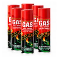 Pack x6 Gas Butano Ultra Refinado Dracón 500 ml para Encendedores