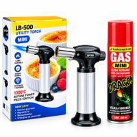 Kit Mini Flameador Gourmet Profesional LB-500 Y 2 Recargas Gas Butano Válvula Universal