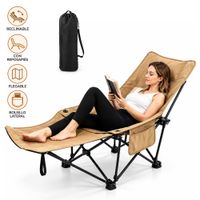 Silla de Camping Reclinable Plegable 2 en 1 con Reposapiés y Funda Transportadora Beige SP8