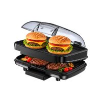 Hamburguesera Eléctrica Multifuncional 1000W con Doble Calentamiento y Superficie Antiadherente