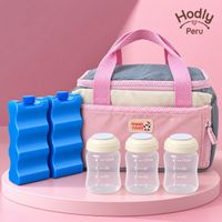 Bolso de Lactancia Térmico Cooler Bag rosada con 2 Refrigerantes y 3 Frascos Almacenamiento Portátil