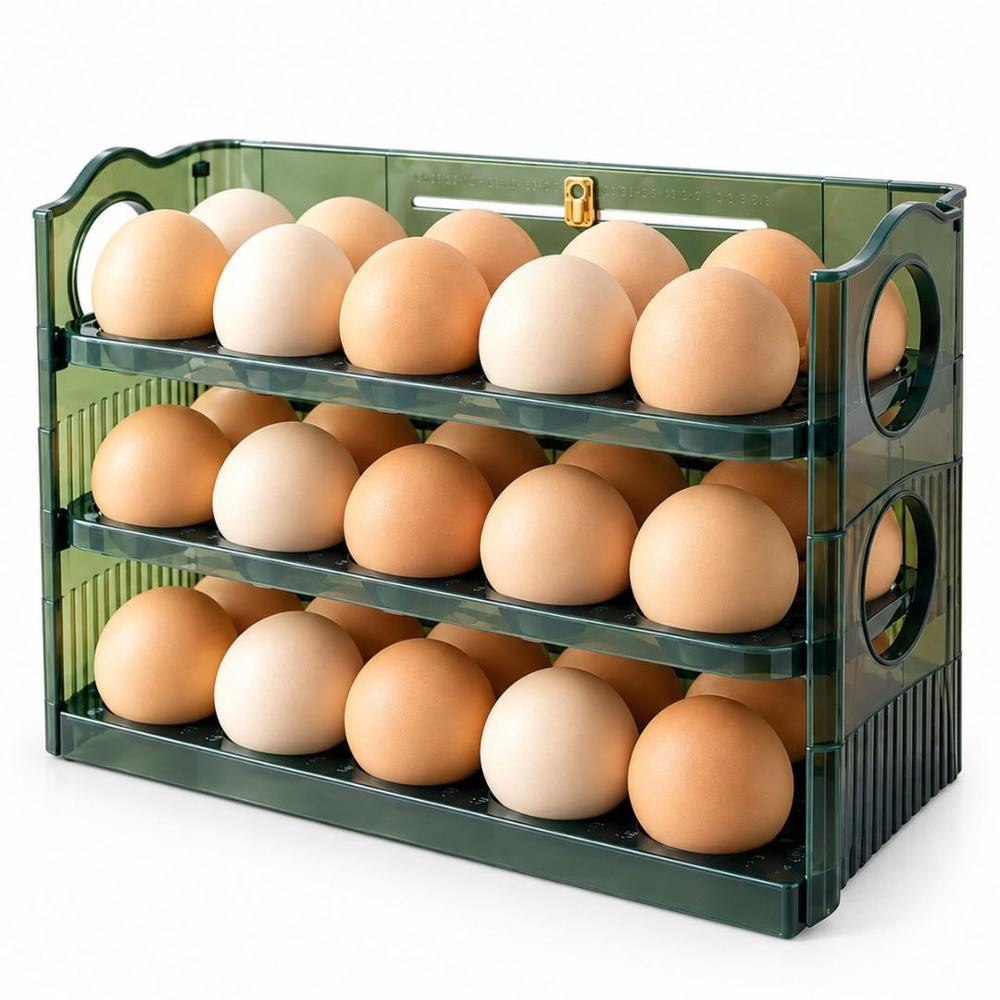 Organizador de Huevos Verde para Refrigeradora de 3 Niveles 
