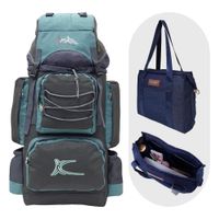 COMBO MOCHILA DE CAMPING N3 PLOMO-VERDE JADE - BOLSO PUFFER XS JEAN