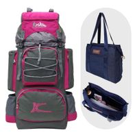 COMBO MOCHILA DE CAMPING N3 PLOMO-FUCSIA - BOLSO PUFFER XS JEAN