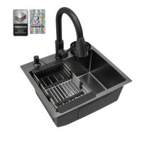Combo Lavadero de Cocina Negro 46x46 Kit completo 5 en 1 Minimalista Antiruido