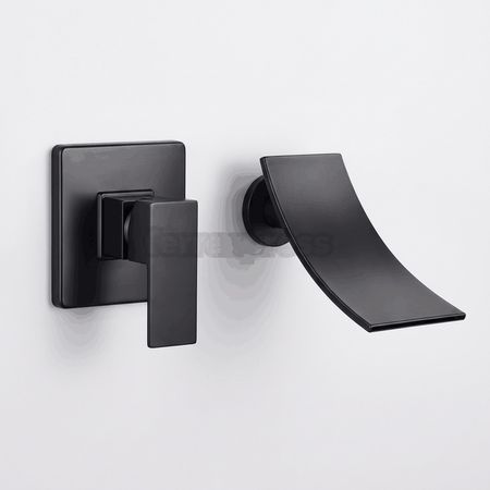 Mezcladora a la Pared para Baño Negro Mate Cascada