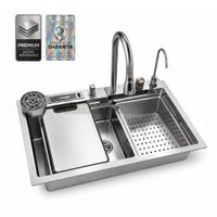 Lavadero de Cocina 75x46 cm Acero Inoxidable 304 con Grifo Cascada, Caño Extraíble y Dispensador