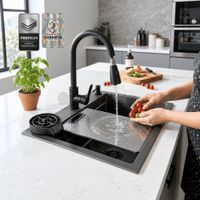 Lavadero Multifuncional Completo de cocina 60x46x22 cm Nano Black Ultralujo Antiruido
