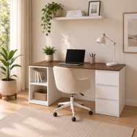 Escritorio De Melamina Blanco Con 3 Cajones 2 Repisas Tablero Caramelo Muebleo.pe