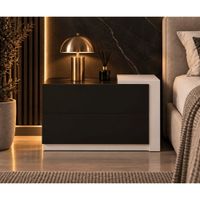 Velador Praga con Doble Cajón Color Negro y Blanco TU MESITA Canto Delgado
