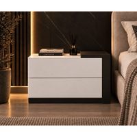 Velador Frankfurt con Doble Cajón Color Blanco y Negro TU MESITA Canto Grueso