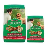 Pack Alimento DOG CHOW Adultos Medianos y Grandes Sabor Carne y Pollo 15Kg + Bolsa 3Kg