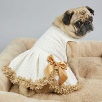 VESTIDO PARA PERRO MASCOTA BLANCO CON ENCAJE PERLAS Y LAZO TALLA S