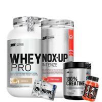 WHEY PRO 1 KG VAINILLA Y CREATINA UN 150 GR Y NOX UP 1 KG FRUIT PUNCH Y 2 BOTELLITAS XB Y 2 SACHETS