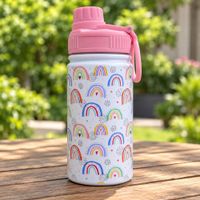 Tomatodo Arcoiris Infantil de Acero Inoxidable 500 ml con Boquilla y Asa Rosado