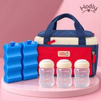 cooler bag rojo con azul para almacenar leche materna