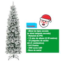 ÁRBOL DE NAVIDAD ARTIFICIAL MODELO LÁPIZ NEVADO DE 210 CM CON LUCES LED