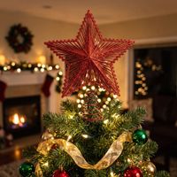 Estrella para Punta de Árbol Rojo 23cm Navidad