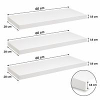 Kit de 3 repisas flotantes de 60x20x1.8 cm blanco melamine