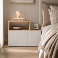 Velador Moderno Harry 2 Puertas Duna y Blanco RyR MUEBLES