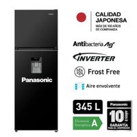 REFRIGERADORA PANASONIC 345L CON DISPENSADOR DE AGUA BLACK INOX NR-BT33PVWBD
