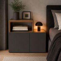 Velador Moderno Harry 2 Puertas Marrón y Negro RyR MUEBLES