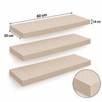 Kit de 3 repisas flotantes de 60x20x1.8 cm toquilla melamine