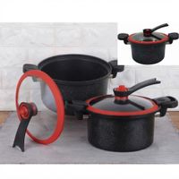 OLLA A MICROPRESIÓN CON TAPA DE VIDRIO ANTIADHERENTE DE 26 CM COLOR NEGRO JASPEADO.