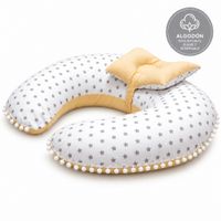 Almohada de Lactancia Premium  Uso 6 en 1  Color:Blanco estrellas  reverso Beige
