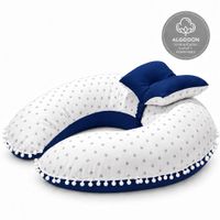 Almohada de Lactancia Premium  Uso 6 en 1  Color:Blanco estrellas  reverso Azul marino