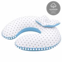 Almohada de Lactancia Premium  Uso 6 en 1  Color:Blanco estrellas  reverso Agua marina