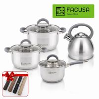 Juego De Ollas Misti Facusa 8 Piezas Con Tetera 3.5l  Gris + Regalo