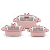Juego De Ollas De Roca Volcánica Kitchenhoff Para Cocina Diaria - Rosa