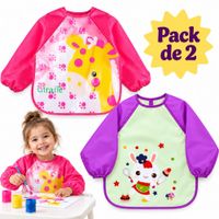 Pack de 2 Mandiles Impermeables Manga Larga para Bebé Niña – Jirafa y Conejita