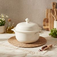 Olla Cacerola Sopera de 2.5 L de Loza Blanca con Tapa