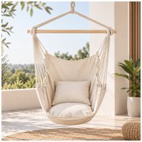 Hamaca Silla Colgante Portátil con Cojines Beige LJ4