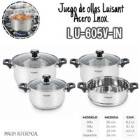 Juego de Ollas Acero Inoxidable LUISSANT 7 Pzs LU-605V-IN - NEGRO.