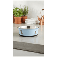Plato Metálico Con Diseño De Perritos Para Alimentos De Perros y Gatos - Celeste