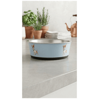Plato Metálico Grande Con Diseño De Perrito Para Alimentos De Perros y Gatos - Celeste