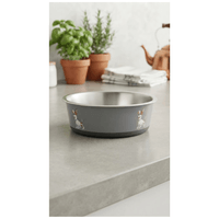 Plato Metálico Grande Con Diseño De Perrito Para Alimentos De Perros y Gatos - Gris