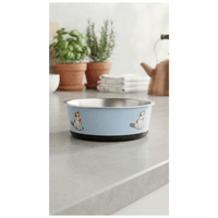 Plato Metálico Grande Con Diseño De Gatito Para Alimentos De Perros y Gatos - Celeste