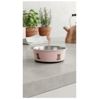 Plato Metálico Con Diseño De Perrito Para Alimentos De Perros y Gatos - Rosado
