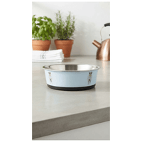 Plato Metálico Grande Con Diseño De Perro Para Alimentos De Perros y Gatos - Celeste